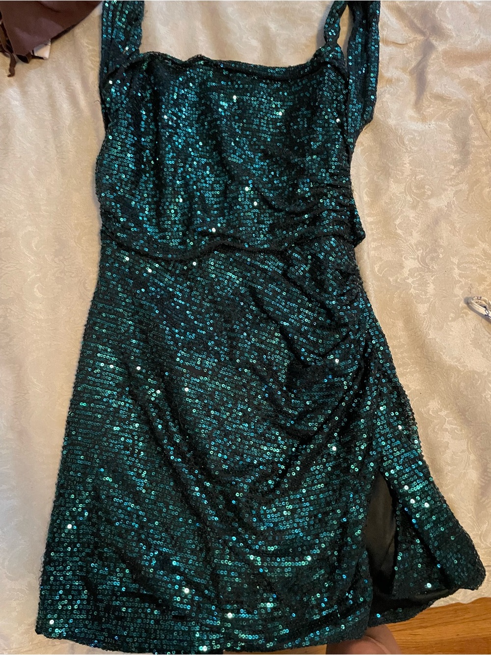 Lucy in the Sky Teal Sequin Mini Dress, appears to be a small/medium